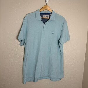 Original Penguin Pale Blue Light Teal Men’s Polo with Contrast Placket Size L